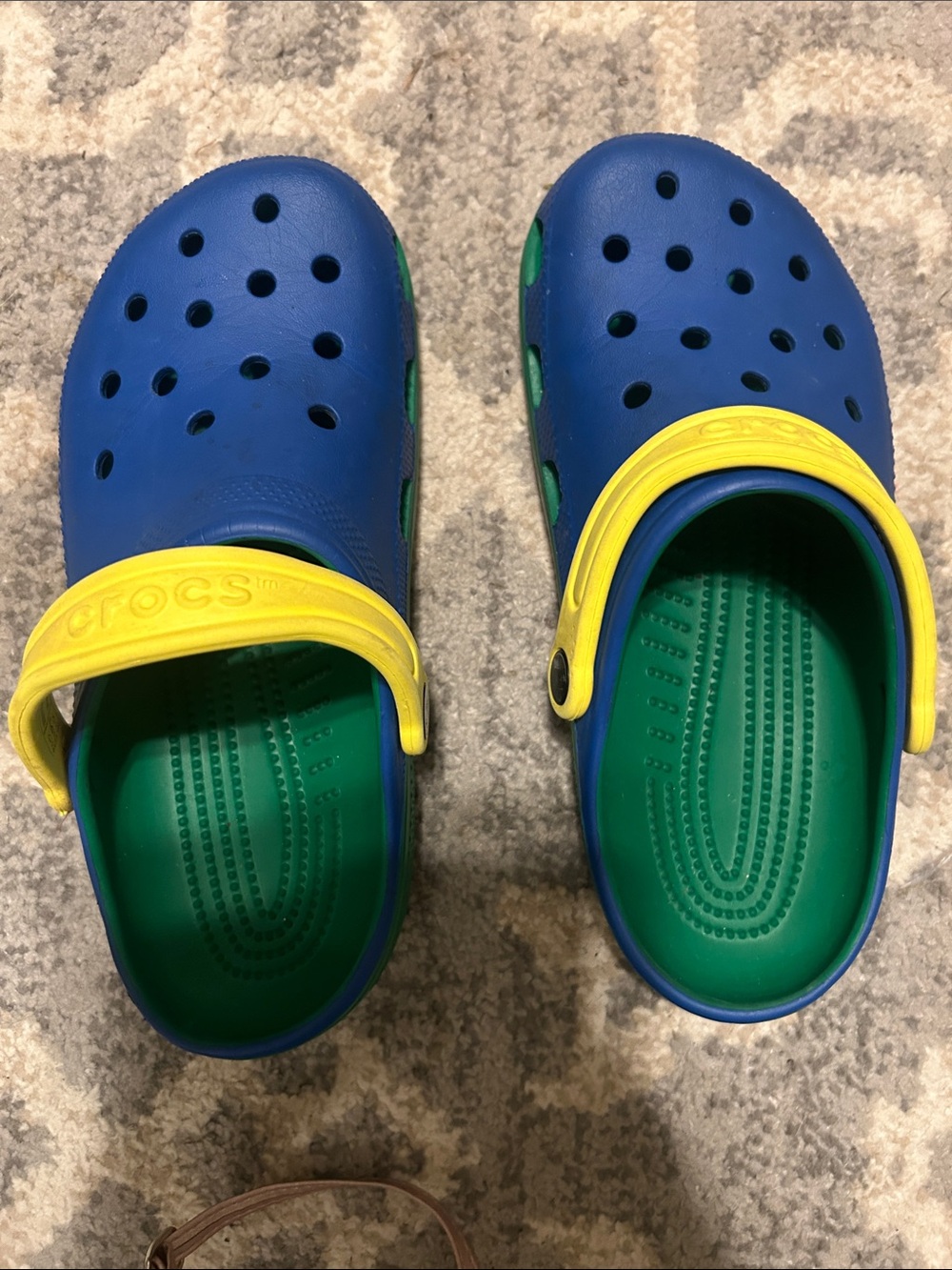Crocs Classic Clog Kids J6 Blue Green Yellow Color Block Slip On Shoes